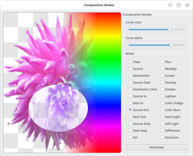 Application that applies composition modes to image layers