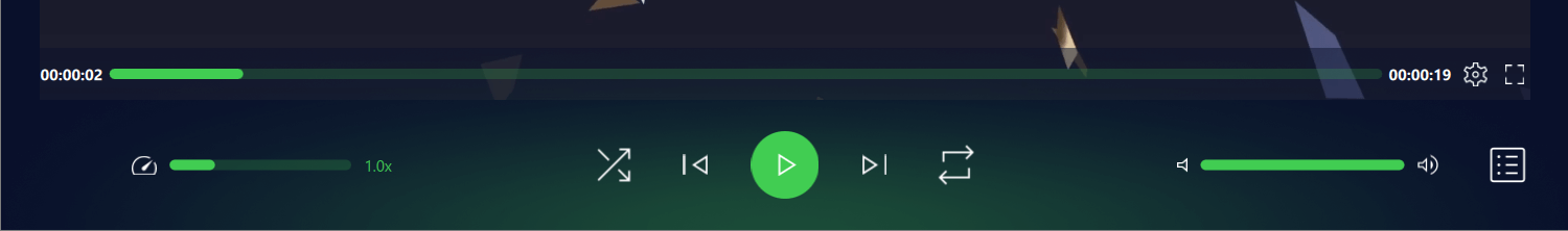 Media player controls with progress slider, play button, and volume slider