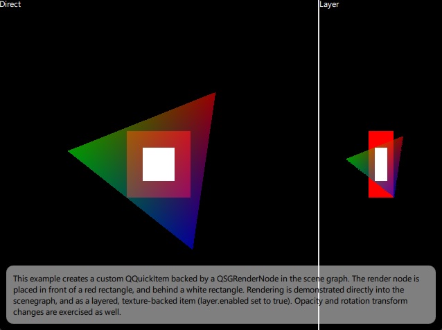 RGB triangle with overlapping rectangles shown in Direct and Layer rendering modes