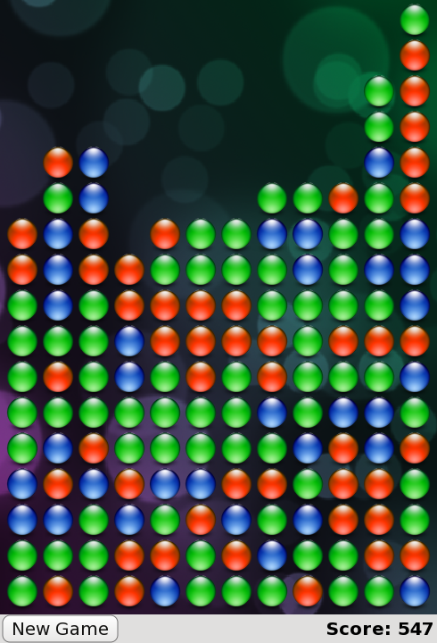 Working game with colored blocks partially cleared