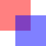 Red and blue rectangles both semi-transparent from parent's 0.5 opacity
