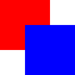 Blue rectangle above red, later sibling stacked on top