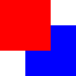 Red rectangle above blue, higher z value stacked on top
