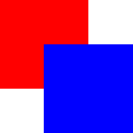 Blue rectangle above red, child stacked above parent