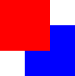 Red rectangle above blue, negative z value stacked below parent