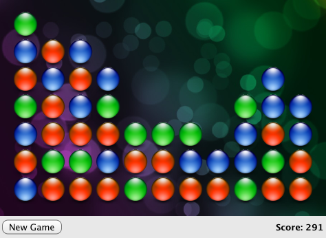 SameGame with colored blocks, New Game button, and score display