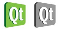 Two Qt logos: original colored and grayscale shader effect