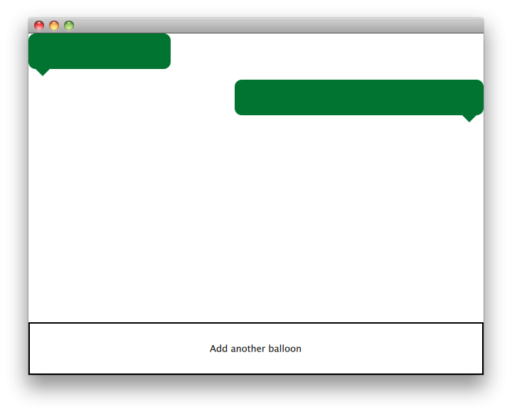 Two green speech balloons, left and right aligned, with Add another balloon button