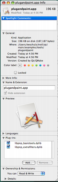 macOS Finder showing the deployed app bundle with plugin folders