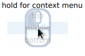 Long press showing context menu with top, middle, bottom options