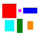 Colored rectangles centered in grid cells