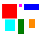 Colored rectangles aligned top-center in grid cells