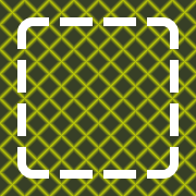 Rounded square filled with a yellow diagonal grid and bordered by a dashed white stroke