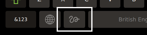 Keyboard bottom row with the cursive handwriting key highlighted between the globe key and the space bar