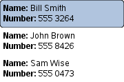 ListView with styled contact items and blue highlight on current selection