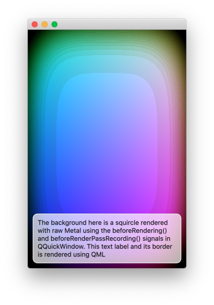 Animated squircle rendered with Metal under Qt Quick scene with text overlay