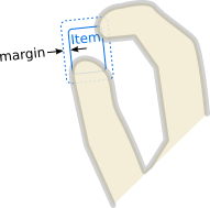 Rectangle with surrounding margin area for extended touch detection