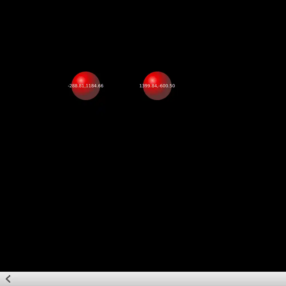 Two red balls with velocity values displayed on black background