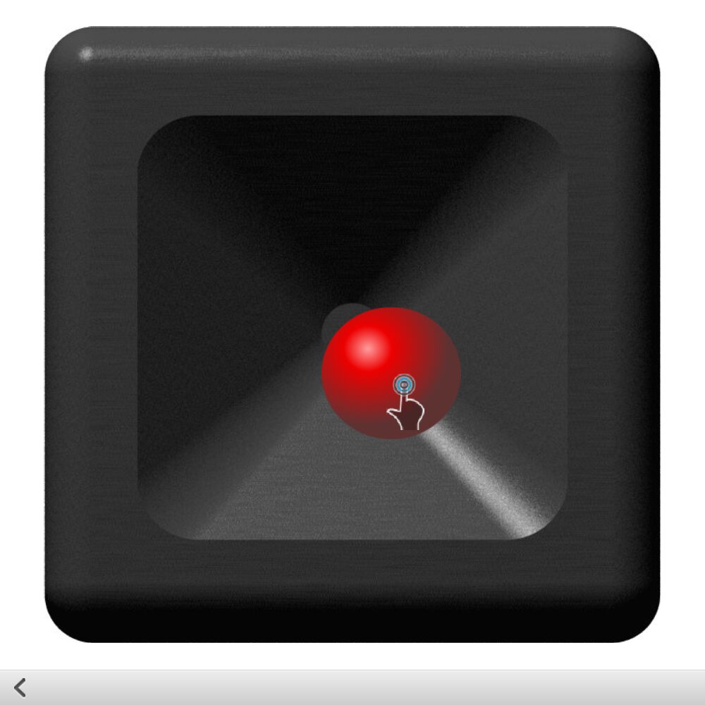 Red joystick handle being dragged by a finger above dark metallic housing