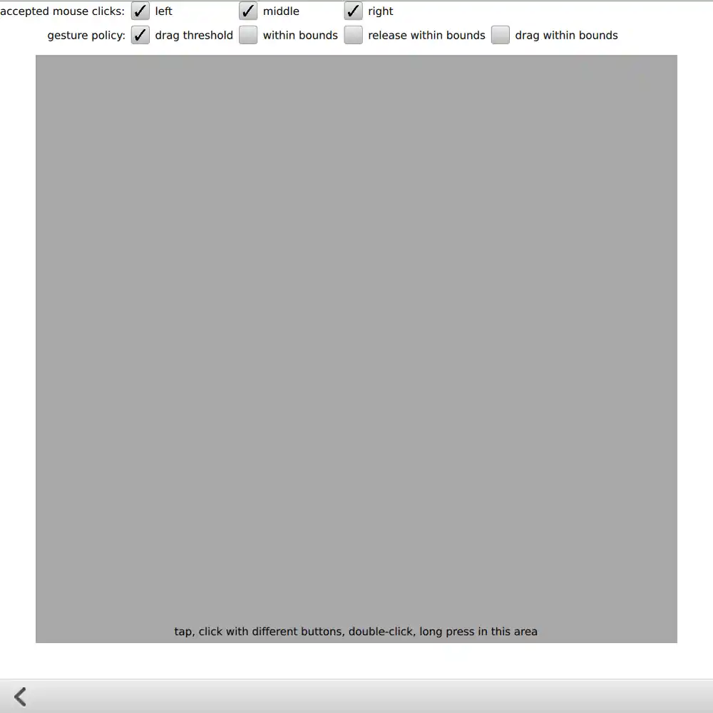 TapHandler demo with checkboxes for accepted mouse clicks and gesture policy options