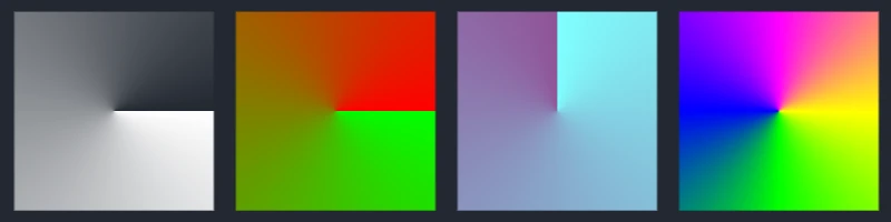 Four squares with conical gradients sweeping around a center point, varying in color