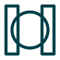 Two vertical bar outlines with an overlapping circle outline