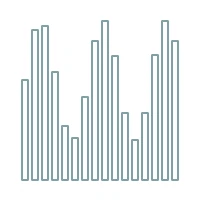 Row of narrow vertical bar outlines of varying heights