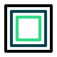 Three nested square outlines in black, dark teal, and green
