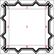 Decorative frame with edge regions tiled using Repeat mode, numbered 2, 4, 5, 6, 8