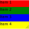 List displaying four items with colors from red, green, blue, and yellow