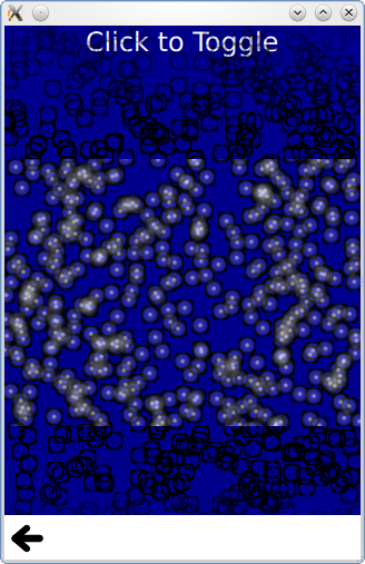 Circular particles with black borders on blue background demonstrating multiple painters