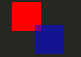 Red and blue overlapping squares demonstrating opacity blending