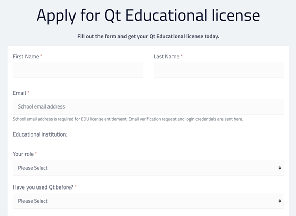 Qt Educational License application form