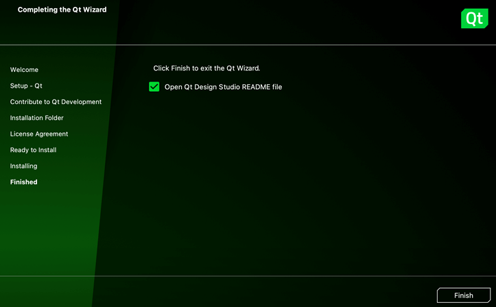 Qt Wizard completion screen with Finish button