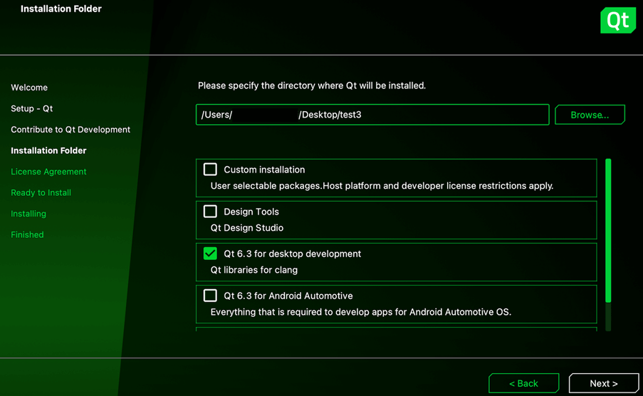 Qt Online Installer with Qt for desktop development selected