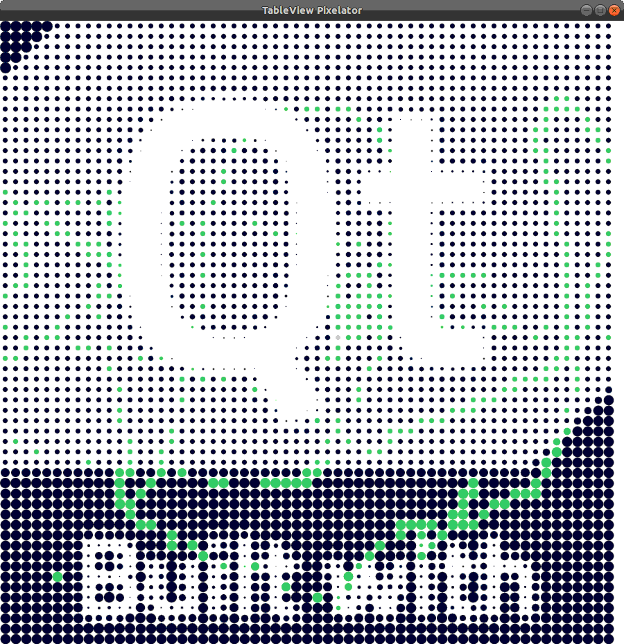 Qt logo displayed as dot pattern using TableView with dot sizes based on pixel gray values