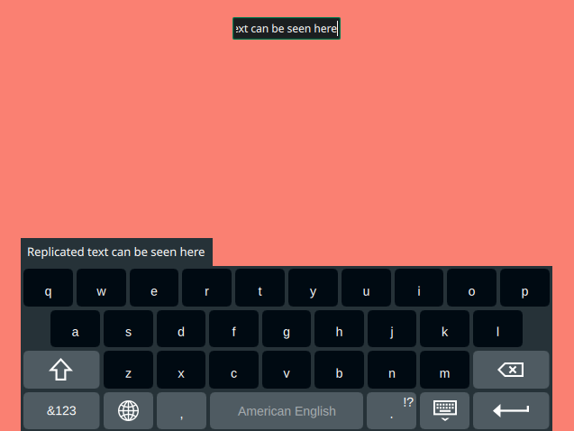 Keyboard in fullscreen mode with the focused field contents replicated in a bar above the keys