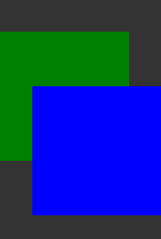 Green rectangle with blue rectangle overlapping, blue drawn on top