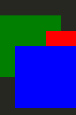 Green, red, and blue rectangles with red beneath blue despite high z value