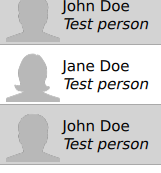 Three list items with icons showing John Doe and Jane Doe entries