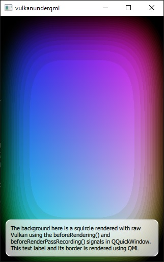 Animated squircle rendered with Vulkan under Qt Quick scene with text overlay