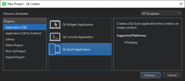「Qt Creator 新規プロジェクトダイアログ