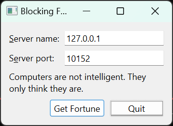{ユーザーがサーバーの詳細を提供し、Q TcpSocketのブロッキングAPIがネットワーク操作を完了するために使用される}。