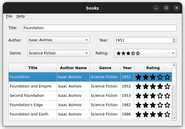 {主窗口显示与数据库中存储的图书有关的信息｝