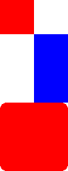 Column containing three square buttons with different color and size properties