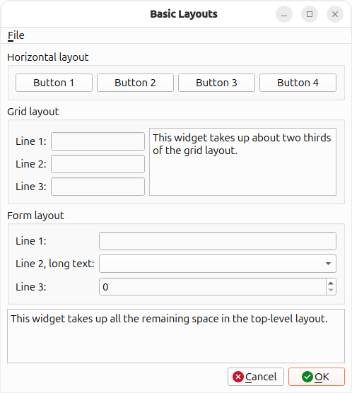 Screenshot of the Basic Layouts example