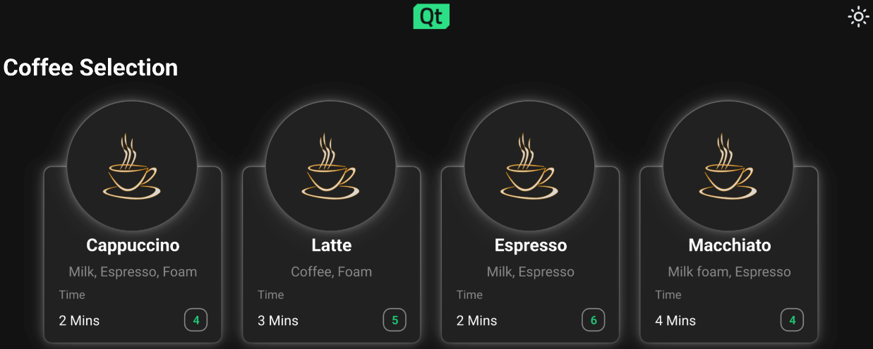 Querformatige Ausrichtung der Kaffeemaschinenauswahlseite für Android