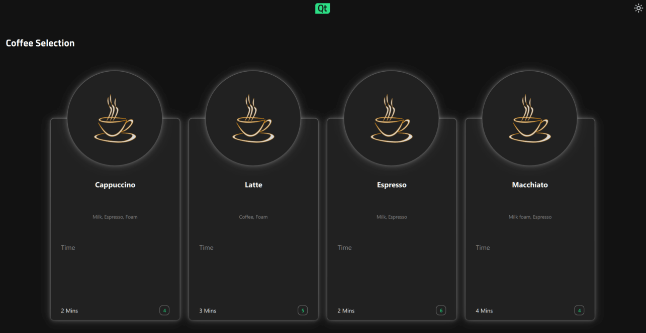 Querformatige Ausrichtung der Kaffeemaschinenauswahlseite für Windows