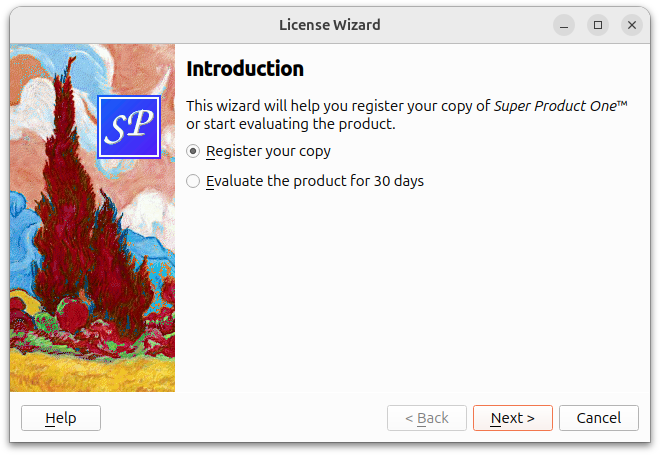 Screenshot of the License Wizard example