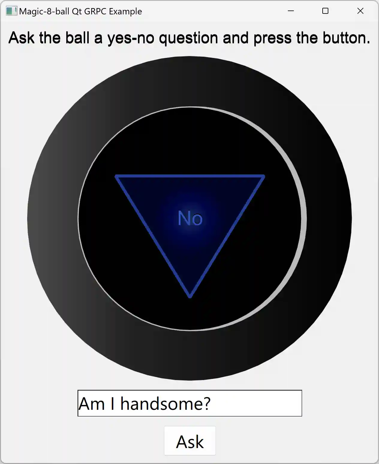 "Magic 8 ball example screenshot"